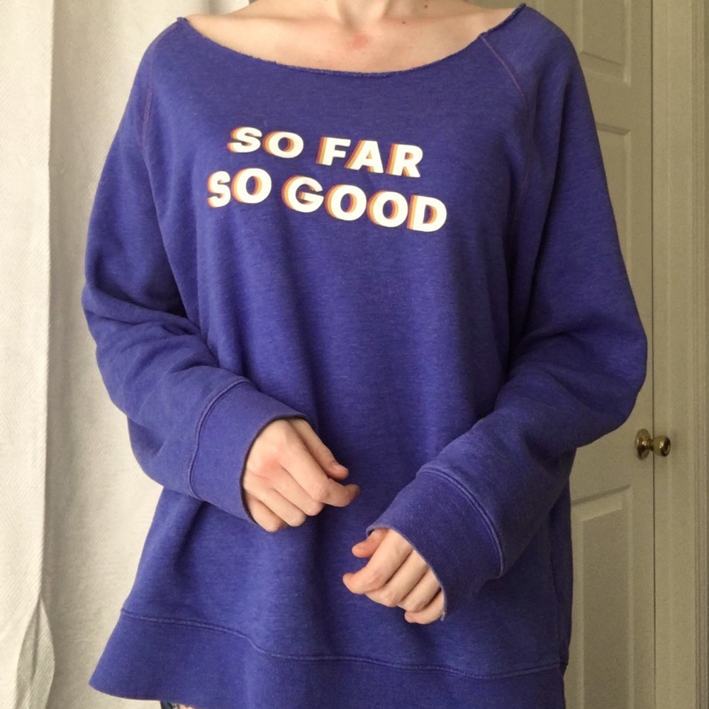 Off-the-shoulder purple sweatshirt